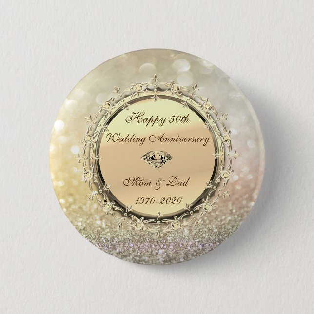 Gold Diamonds Bokeh  50th Wedding Anniversary 6 Cm Round Badge (Front)