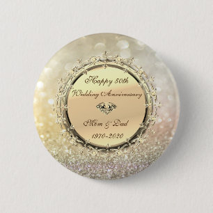 Gold Diamonds Bokeh  50th Wedding Anniversary 6 Cm Round Badge