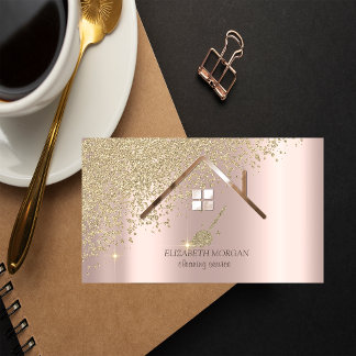 Gold Diamonds Broom Maid Cleaning House Rose Gold Business Card