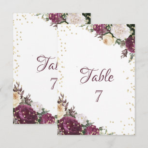Gold Diamonds Burgundy Floral Table Card