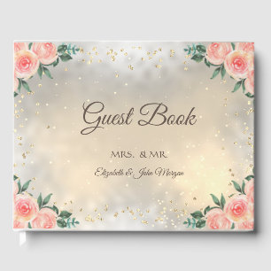 Gold Diamonds Burgundy Roses Wedding Guest Book