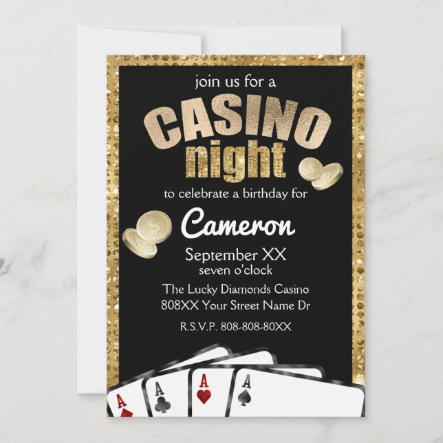 Gold Diamonds Casino Night Party Invitation (Front)