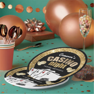 Gold Diamonds Casino Night Party Paper Plate