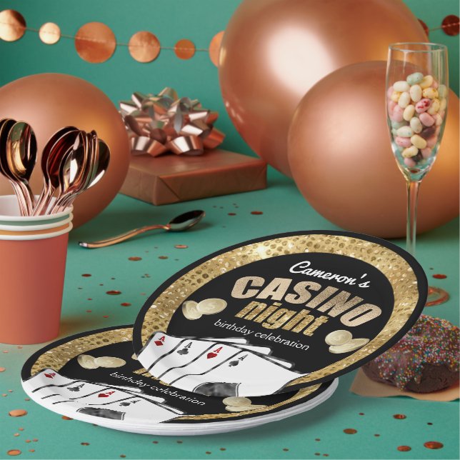 Gold Diamonds Casino Night Party Paper Plate (Multi)