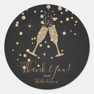 Gold Diamonds Champagne Toast Celebration Favour Classic Round Sticker