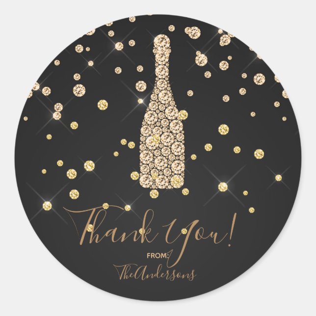 Gold Diamonds Champagne Toast Celebration Favour Classic Round Sticker (Front)