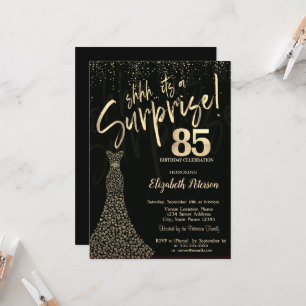 Gold Diamonds Dress Black Surprises 85th Birthday Invitation