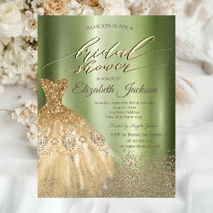Gold Diamonds Dress Light Green Bridal Shower Invitation