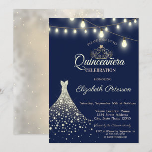 Gold Diamonds Dress Quinceañera Invitation