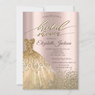 Gold Diamonds Dress Rose Gold Bridal Shower Invitation