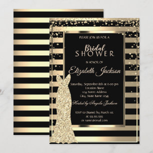 Gold Diamonds, Dress Striped Frame Bridal Shower Invitation