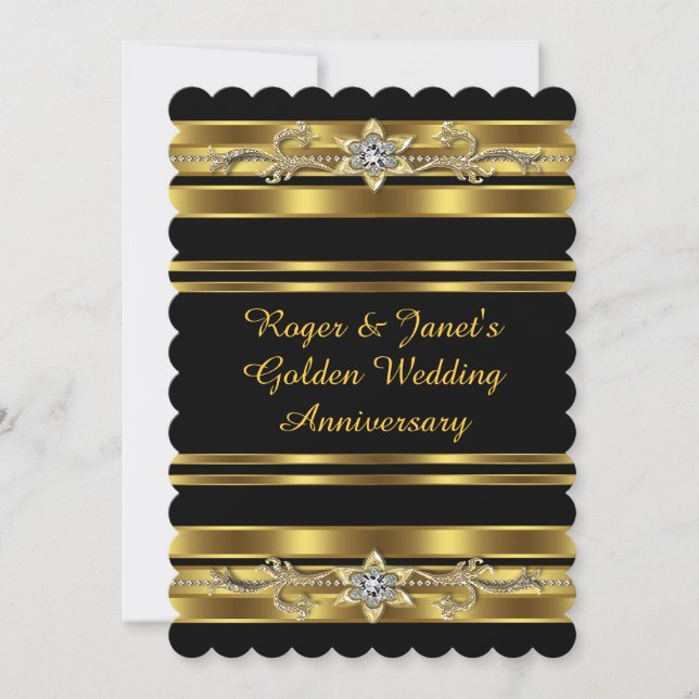 Gold Diamonds Elegant 50th Wedding Anniversary Invitation (Front)