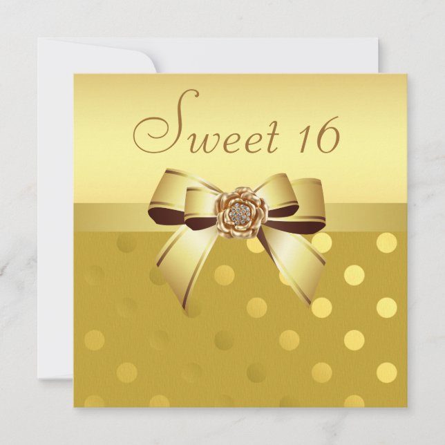 Gold & Diamonds Flower & Polka Dots Sweet 16 Invitation (Front)