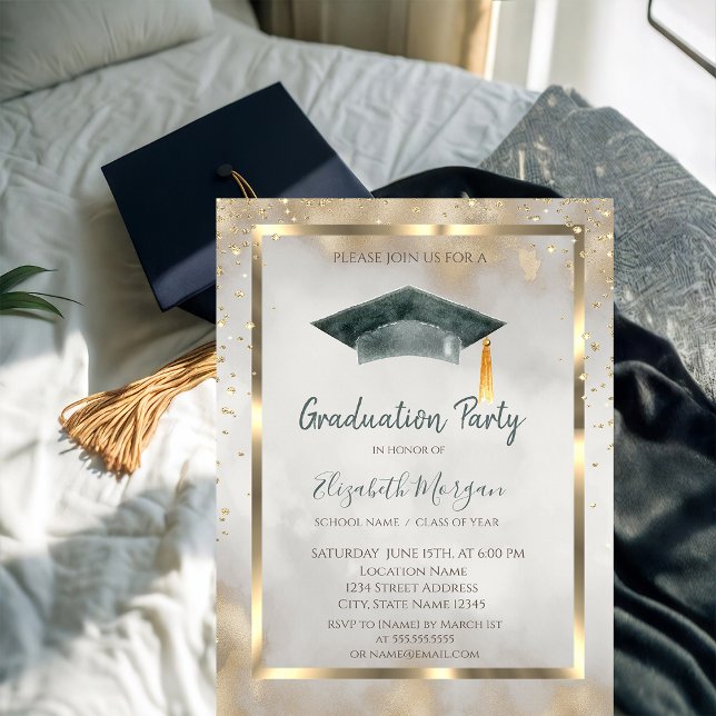 Gold Diamonds,Frame,Graduation Cap Gold Graduation Invitation (Creator Uploaded)