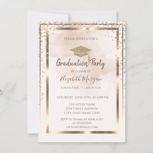 Gold Diamonds Frame Watercolor Splash  Invitation (Front)