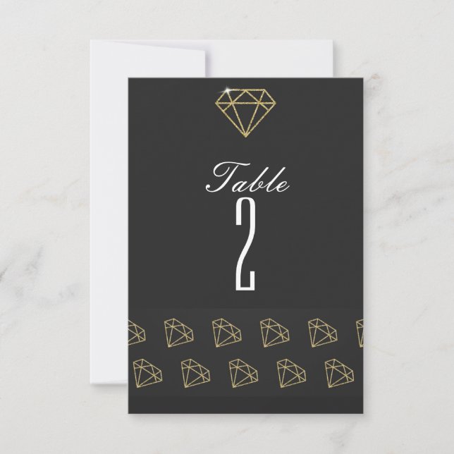 Gold Diamonds Glamour Bachelorette Table Numbers (Front)