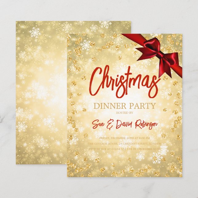 Gold Diamonds Glitter Red Ribbon Christmas Holiday (Front/Back)