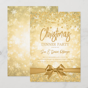 Gold Diamonds Glitter Ribbon Christmas Holiday Invitation
