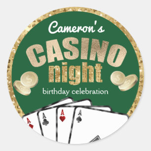 Gold Diamonds Green Casino Night Party Classic Round Sticker