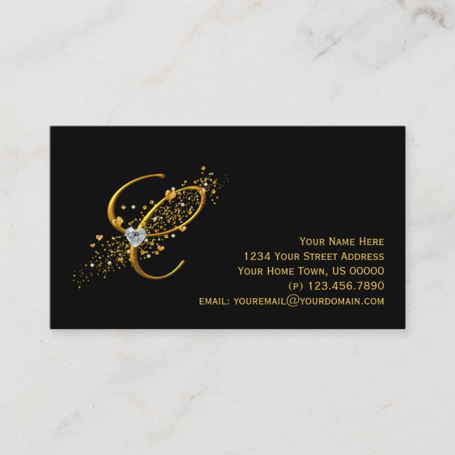 Gold & Diamonds Initial C Stardust Business Card (Front)