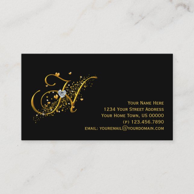Gold & Diamonds Initial H Stardust Business Card (Front)