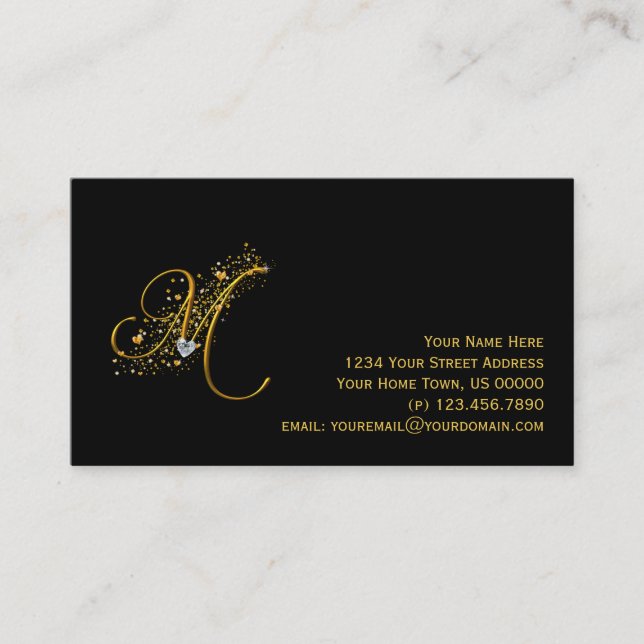 Gold & Diamonds Initial M Stardust Business Card (Front)