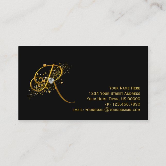 Gold & Diamonds Initial R Stardust Business Card (Front)