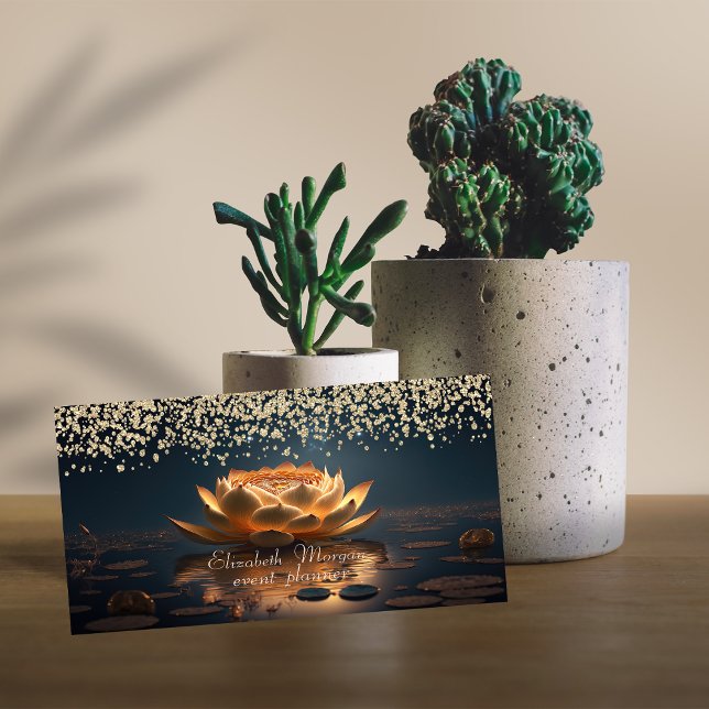 Gold Diamonds Lotus Dark Business Card (Creator Uploaded)