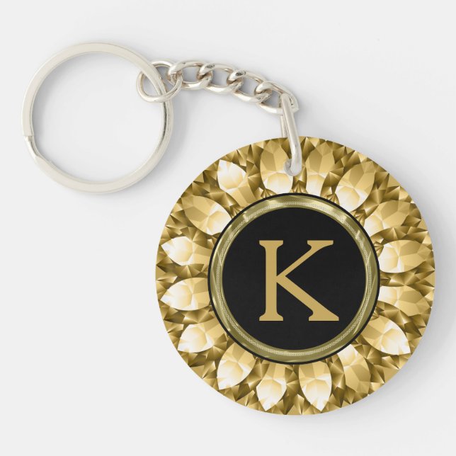 Gold Diamonds Mandala Monogram Key Ring (Front)