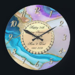 Gold Diamonds Marble 25th Wedding Anniversary Large Clock<br><div class="desc">Elegant gold diamonds and colourful marble wedding anniversary clock.</div>