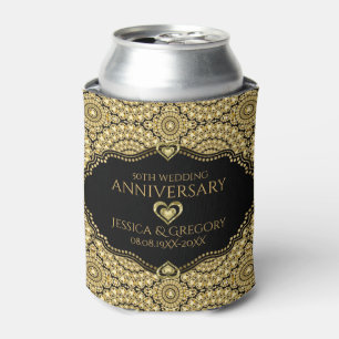 Gold Diamonds Pattern 50th Wedding Anniversary Can Cooler