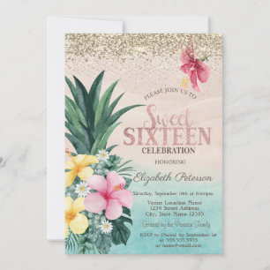 Gold Diamonds, Pineapple Beach Sweet 16 Invitation