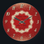 Gold Diamonds Red Gold 50 Wedding Anniversary Large Clock<br><div class="desc">Elegant gold diamonds on red background wedding anniversary clock.</div>