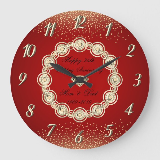 Gold Diamonds Red Gold 50 Wedding Anniversary Large Clock (Front)