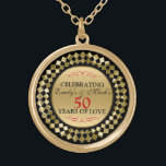 Gold Diamonds Red Swirls Gold Plated Necklace<br><div class="desc">Elegant black and gold geometric frame red accent,  celebrating 50th years of love,  customisable 50th wedding anniversary template.</div>
