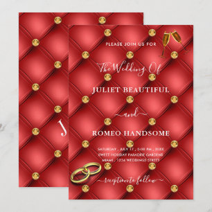 Gold Diamonds Red Tifted Luxury Wedding Invitation