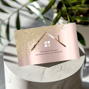 Gold Diamonds Rose Gold Real Estate Agent  Business Card