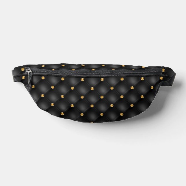 Gold Diamonds Tufted Black Fanny Pack (Lay Down)