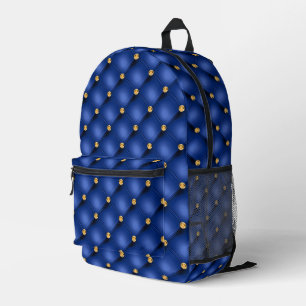 Gold Diamonds Tufted Blue Backpack