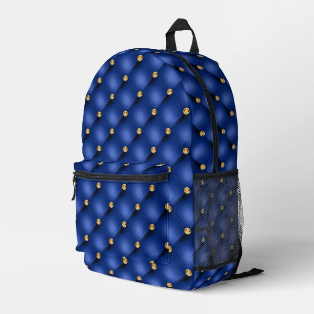 Gold Diamonds Tufted Blue Backpack (Back Corner Right)