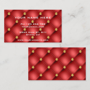 Gold Diamonds Tufted Leather Red Business Card