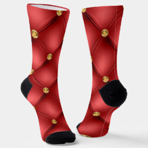 Gold Diamonds Tufted Leather Red Socks