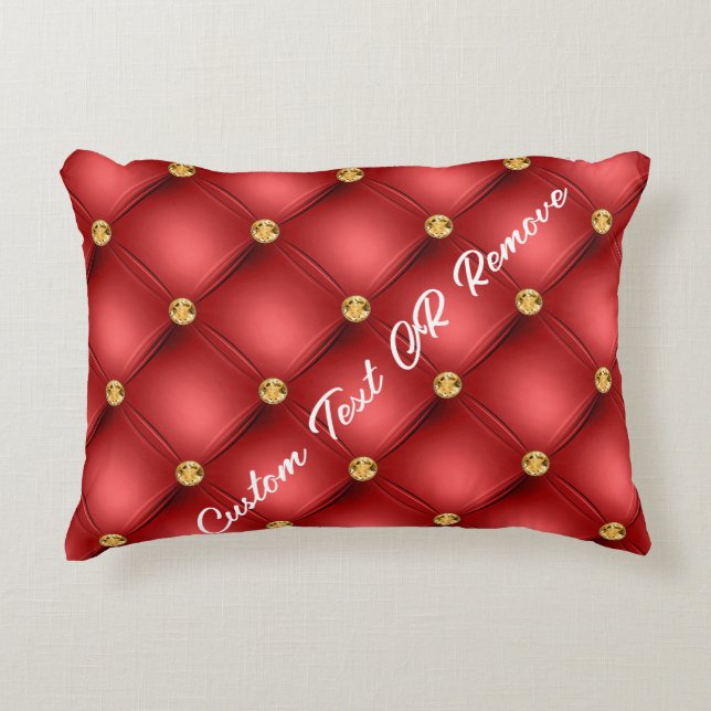 Gold Diamonds Tufted Leather Your Text Name Red Decorative Cushion (Front)