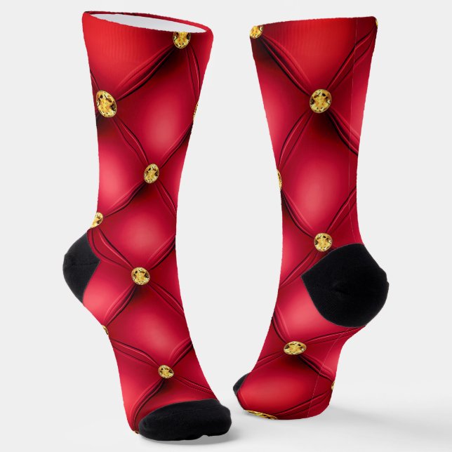Gold Diamonds Tufted Red Leather Socks Modern (Angled)