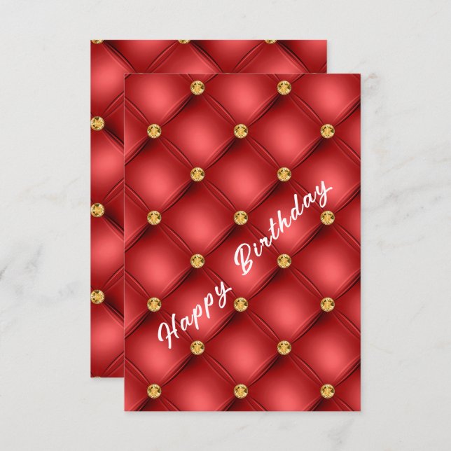 Gold Diamonds Tufted Red Romantic Birthday Card (Front/Back)