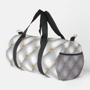 Gold Diamonds Tufted White Duffle Bag