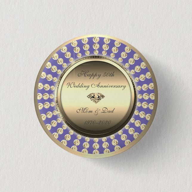 Gold Diamonds Violet 50th Wedding Anniversary 3 Cm Round Badge (Front)