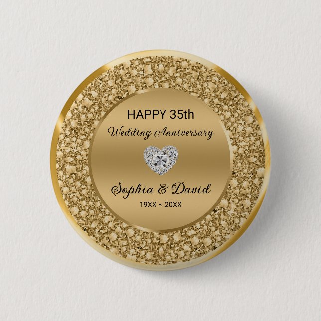 Gold Diamonds Wedding Anniversary  6 Cm Round Badge (Front)