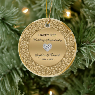 Gold Diamonds Wedding Anniversary Ceramic Tree Decoration
