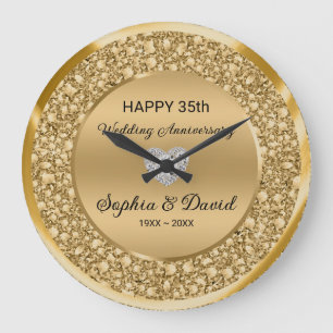 Gold Diamonds Wedding Anniversary Large Clock